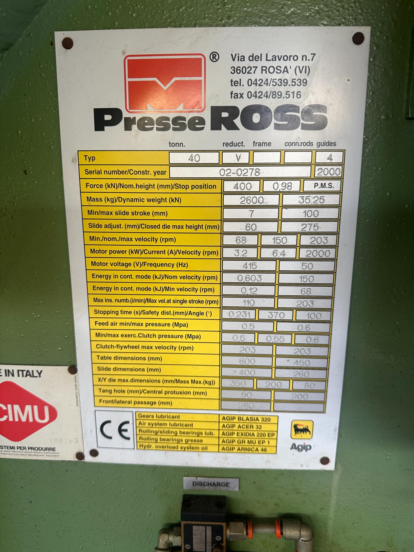 Used 2000 Presse Ross 40V-4 40 Ton Mechanical Press with Soprem Decoiler