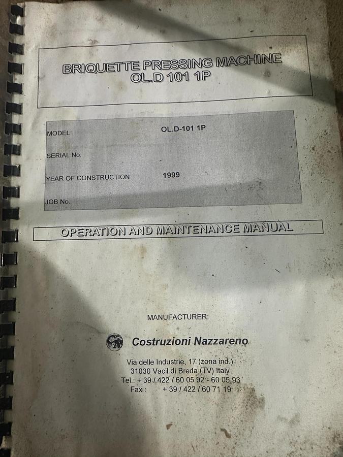 Used Used Nazzareno OL.D 101 1P Briquette Press | Wood Dust