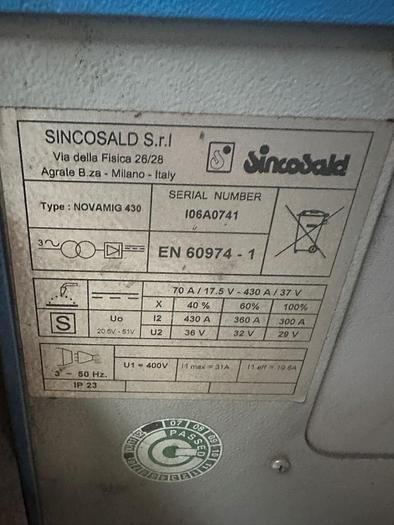Used Sincosald Novamig 430E MIG Welder