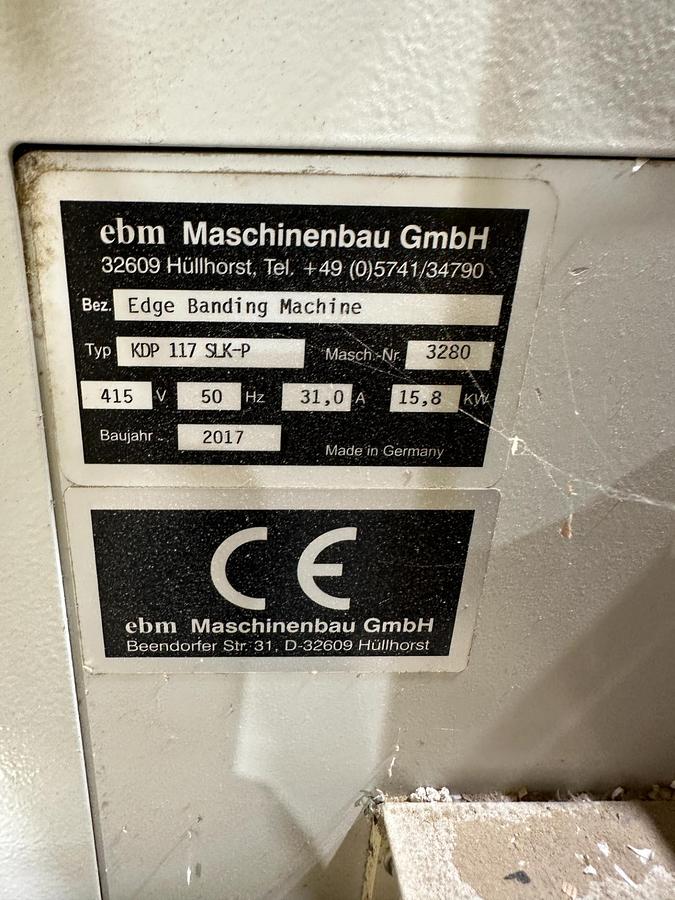 Used 2017 EBM KDP 117 SLK-P Airtronic Edgebanding Machine