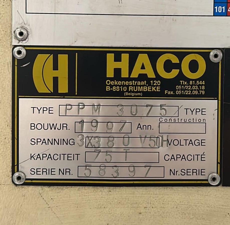 Used 1997 Haco PPM 3075 NC Press Brake for Sale Ireland | 3.1 m, 75 Tonne