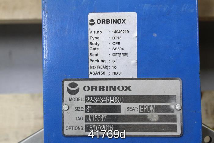 Used Orbinox 8" 22-343RI-08.0 Hand Operated Knife Gate Valve #41769