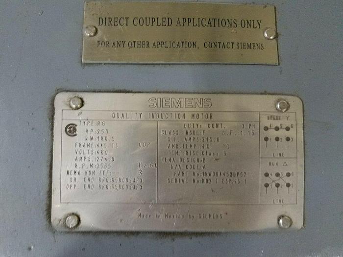 250 HP Electric motor 3565 RPM , 460 V, 3 PH, 60 HZ, Siemens NEW