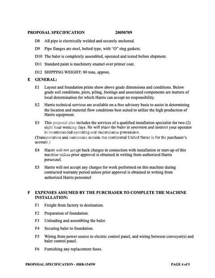 Refurbished 2003 Harris Waste Management HRB-1545W Horizontal