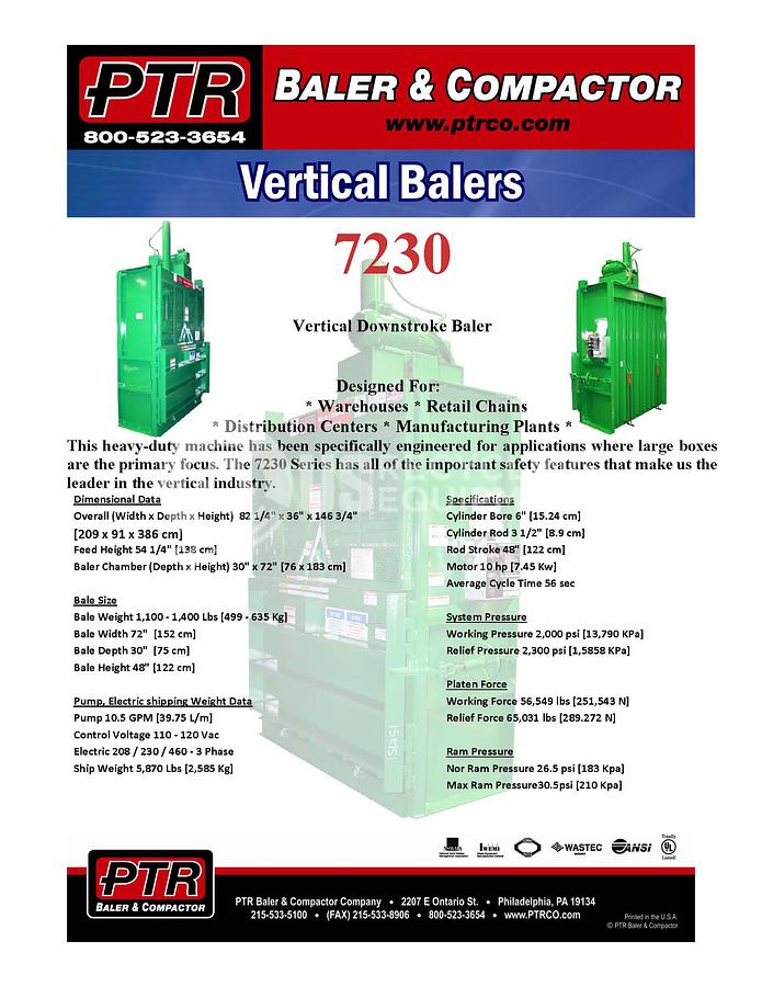 Used PTR Three (3) 7230 Vertical Balers