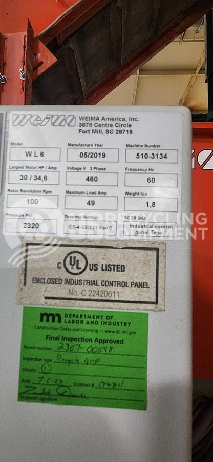 Used 2019 WEIMA WL6 Single Shaft System