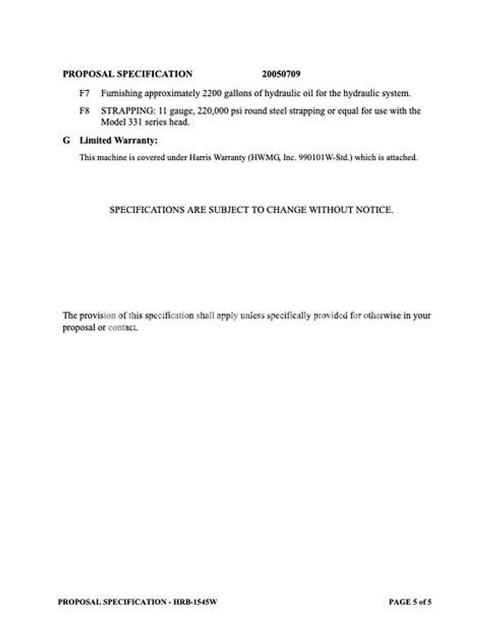 Refurbished 2003 Harris Waste Management HRB-1545W Horizontal