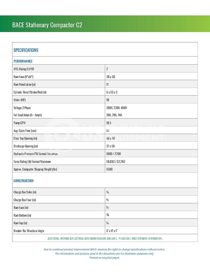 Used Bace C2 2 Yard Stationary