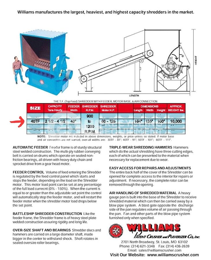 Used Williams 40TF Cardboard Core & Paper Shredder