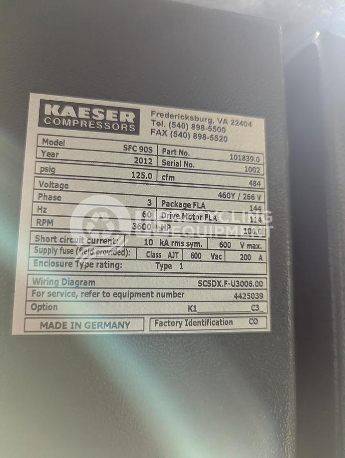 Used 2012 Kaeser SFC 90S Rotary Screw