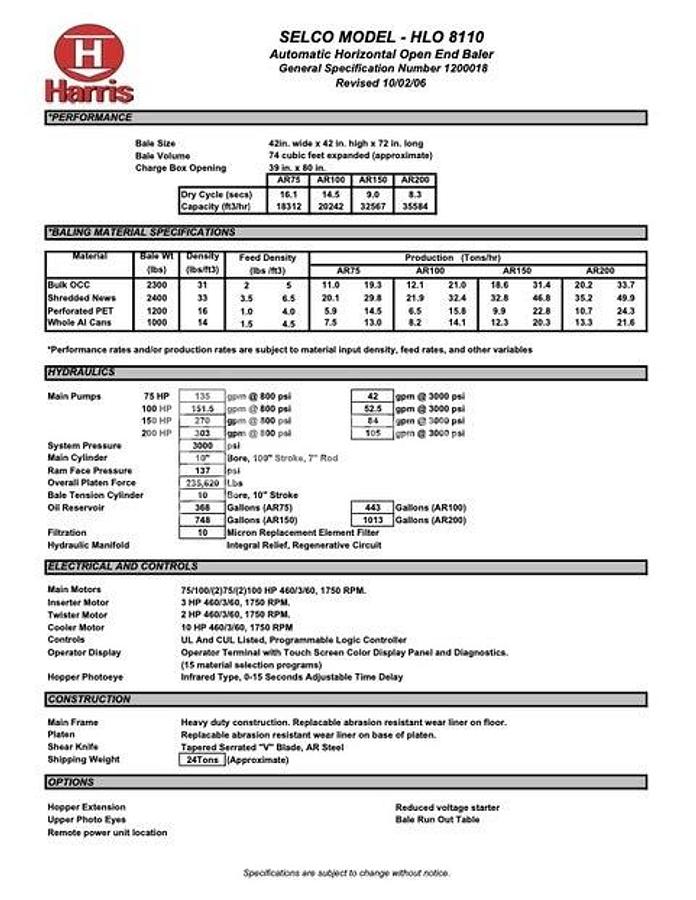 Used Selco HLO8110-AR150 Wide Mouth Auto Tie