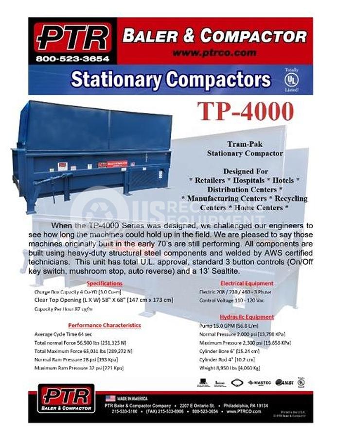 Used PTR TP4000 Stationary Compactor
