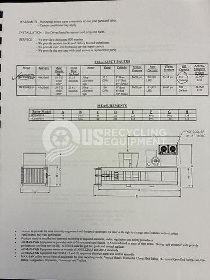 Used Max Pak HCE60FE-8 Full Eject Horizontal with Conveyor
