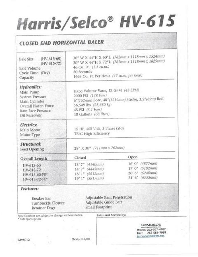 Used Selco HV-615 Closed Door Horizontal with Conveyor