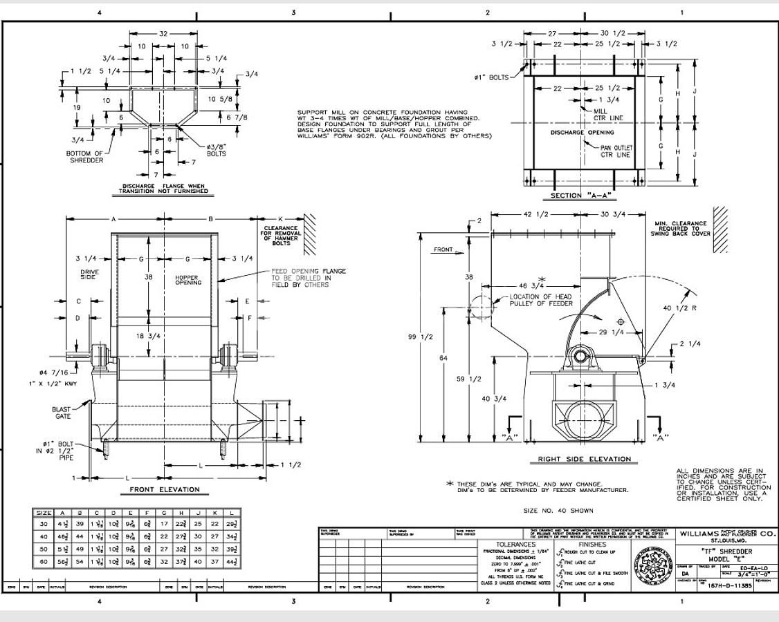Used Williams 40TF Cardboard Core & Paper Shredder