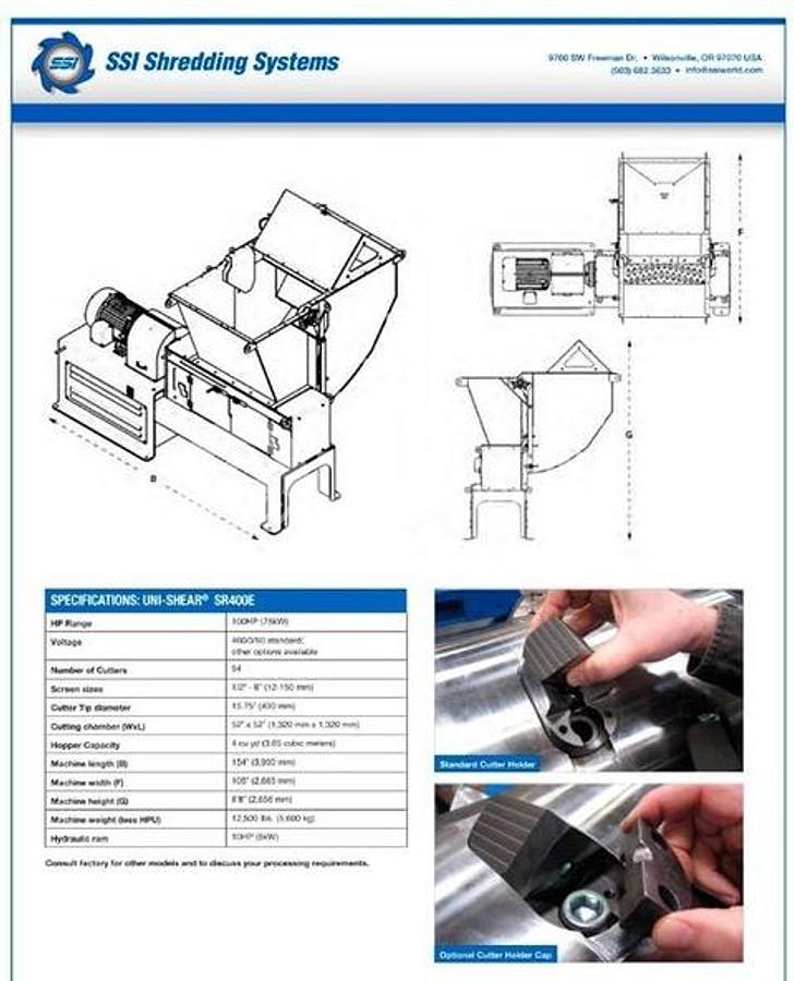Used 2016 SSI SR400E Uni-Shear Single Shaft Shredder