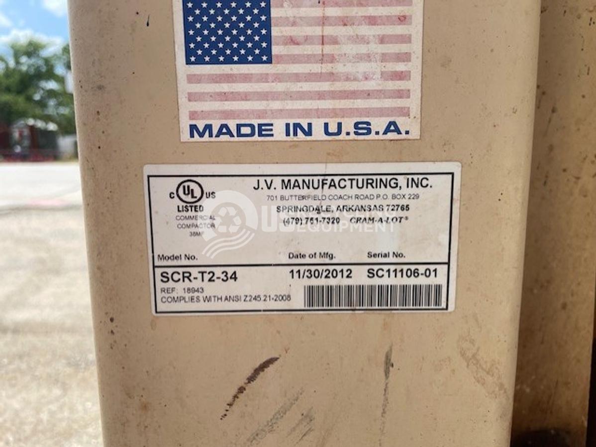 Used 2012 JV Manufacturing SCR-T2-34 Self Contained Compactor with Rear Cart Tipper