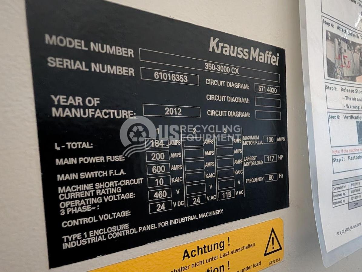 Used 2012 Krauss Maffei KM 350-3000 CX Classix Injection Molder