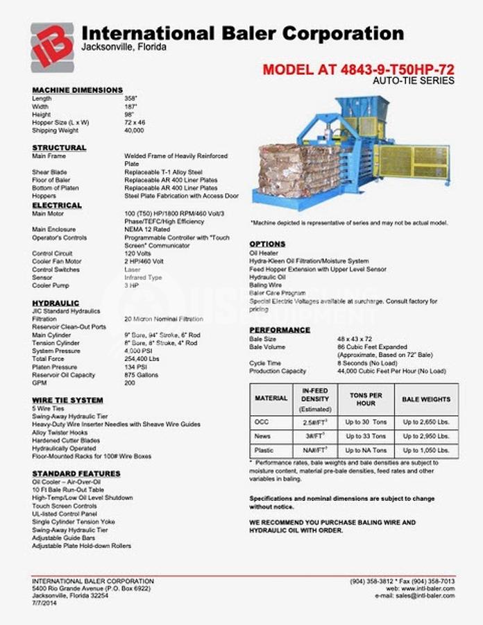 Used 2015 International Baler AT-4843-9-T50HP-72