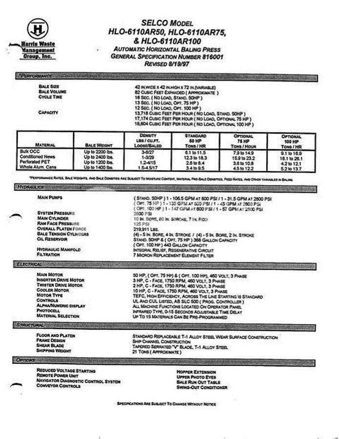 Used Harris-Selco HLO-6110-AR50 Auto Tie with Conveyor