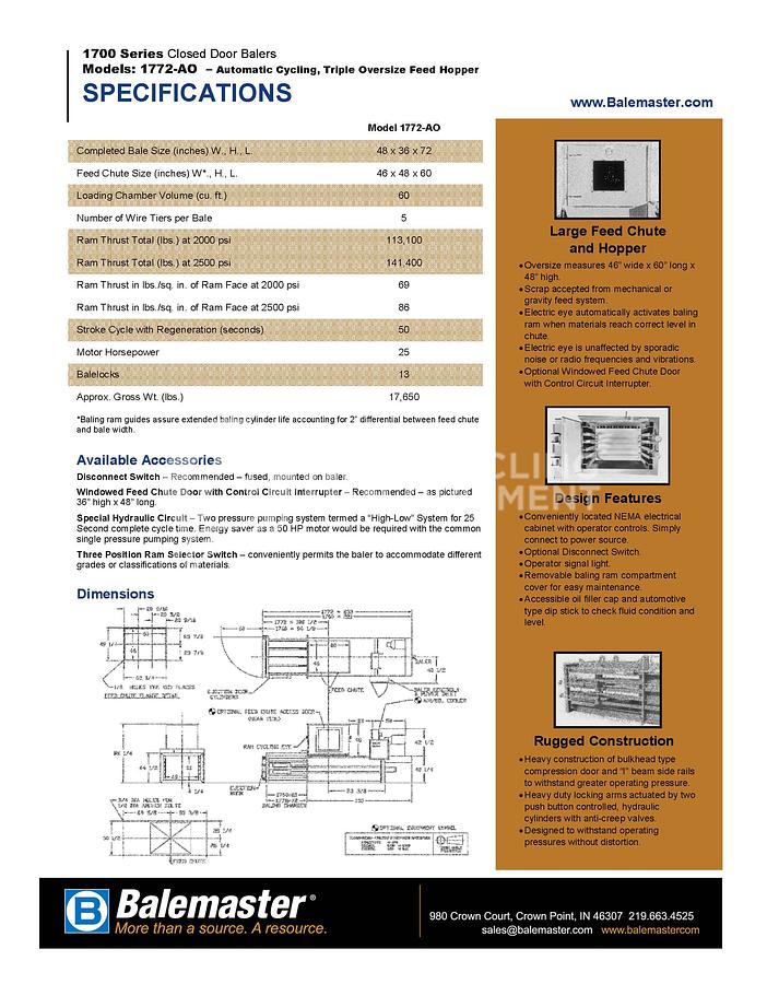 Used 2008 Balemaster 1772 AO Wide Mouth, Closed Door Horizontal