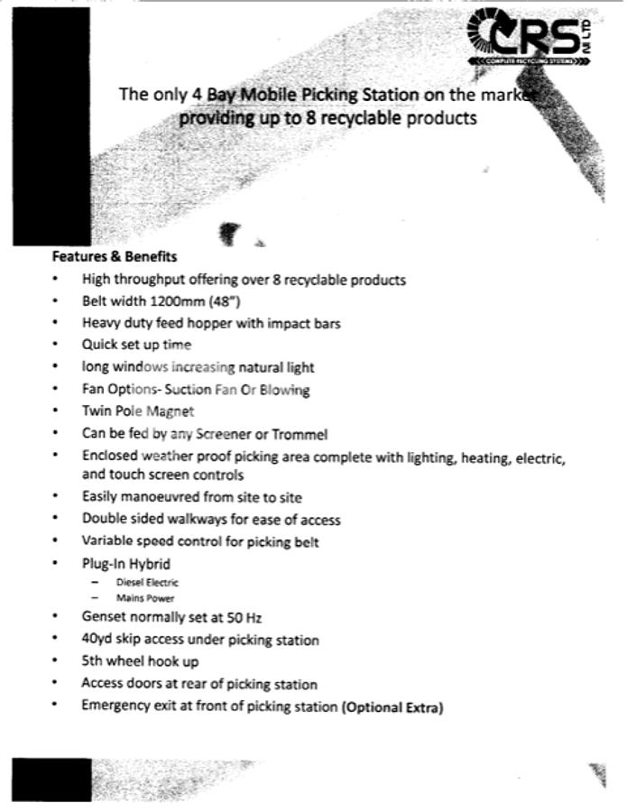 Used CRS CRS-021 Mobile Sorting Platform