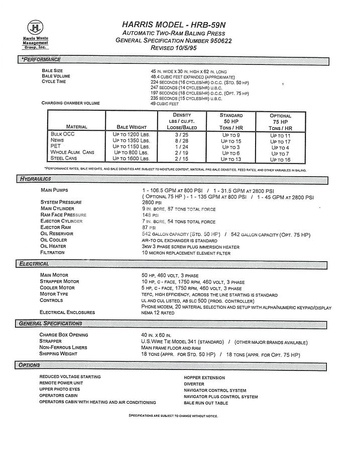 Used Harris HRB 59 Two Ram Auto Tie