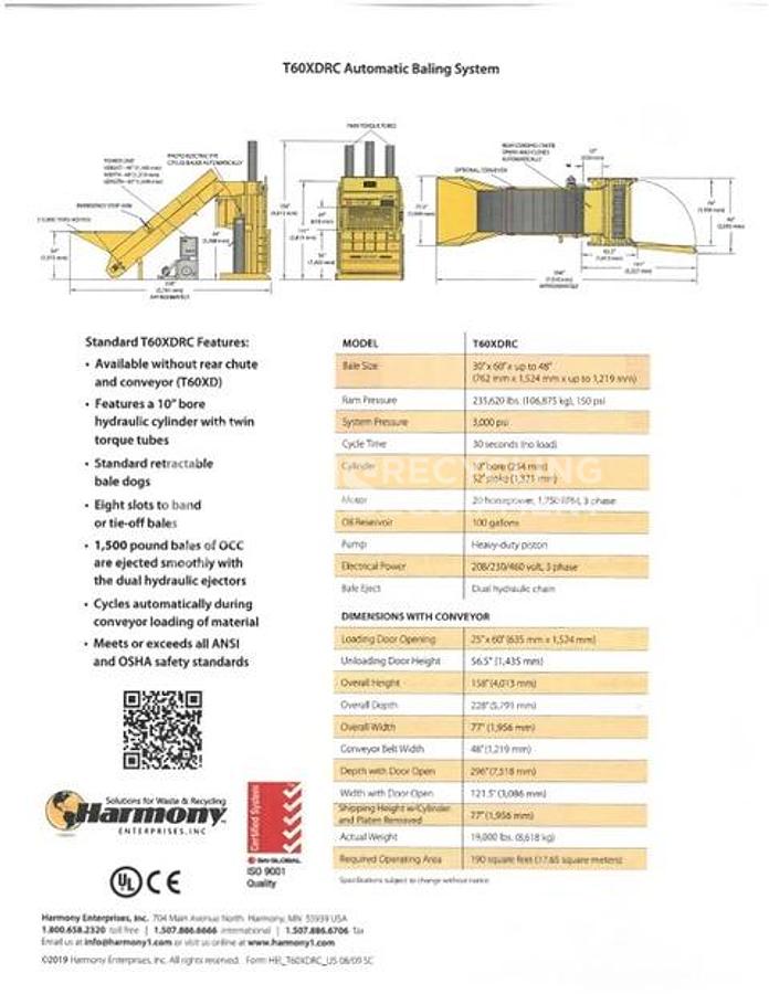 Used 2002 Harmony T60XDRC Vertical with Integrated Conveyor