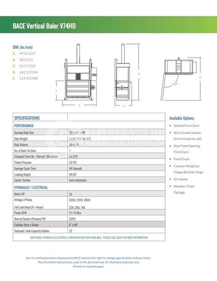 Used 2013 Bace V74HD & V73OCC Vertical