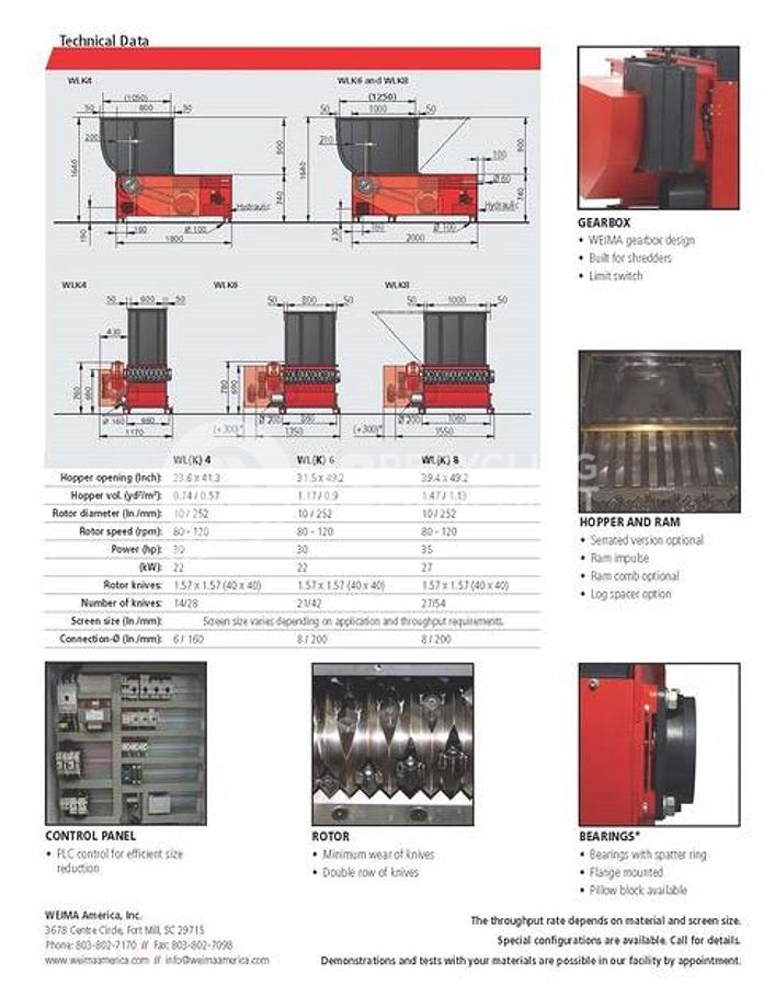 Used 2001 Weima WLK 4S Single Roter Shredder with Generator