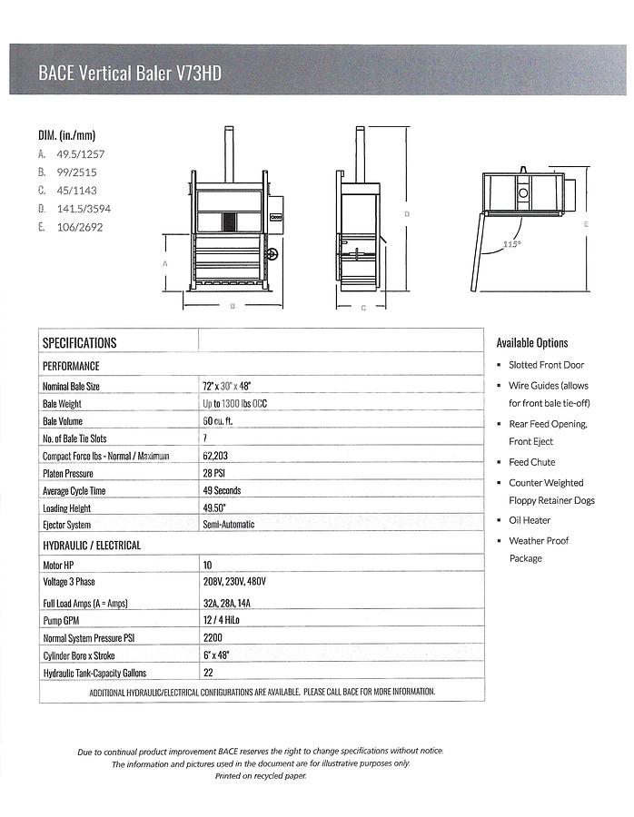 Used Bace / PTR V73HD Vertical / 3400HD Vertical