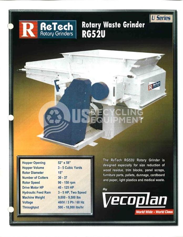 Used Vecoplan RG52 Single Shaft Shredder System