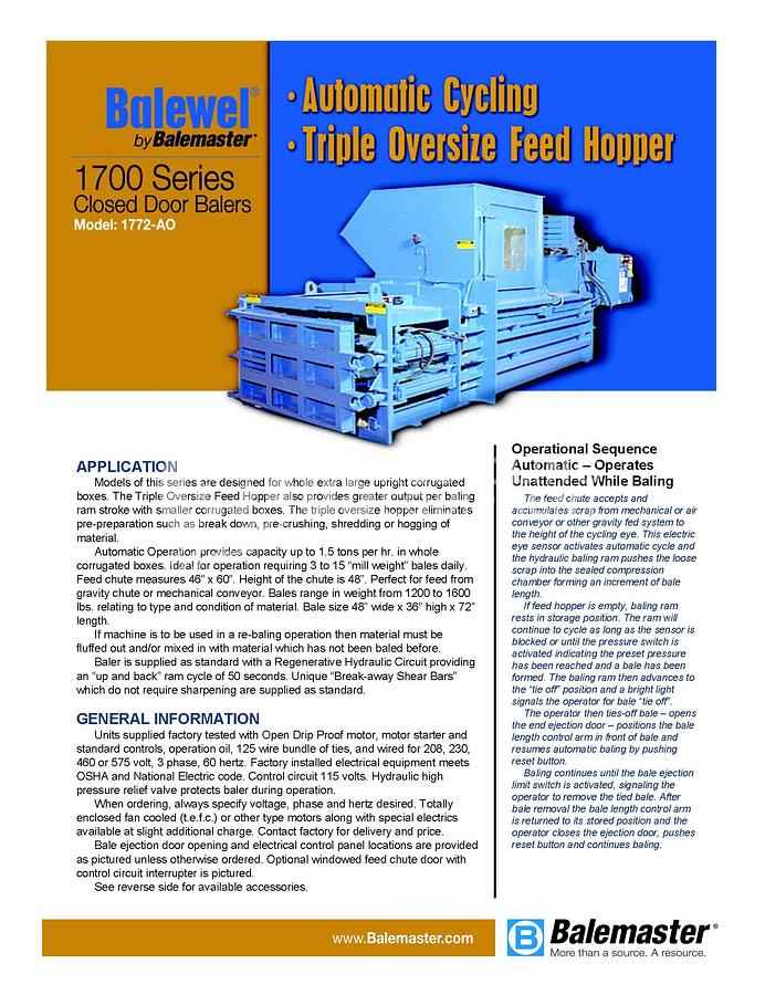 Used 2008 Balemaster 1772 AO Wide Mouth, Closed Door Horizontal