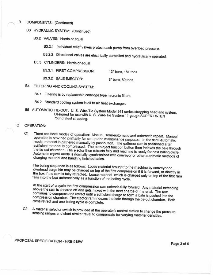 Used 1993 Harris HRB-918W-BRXT Horizontal 2 Ram