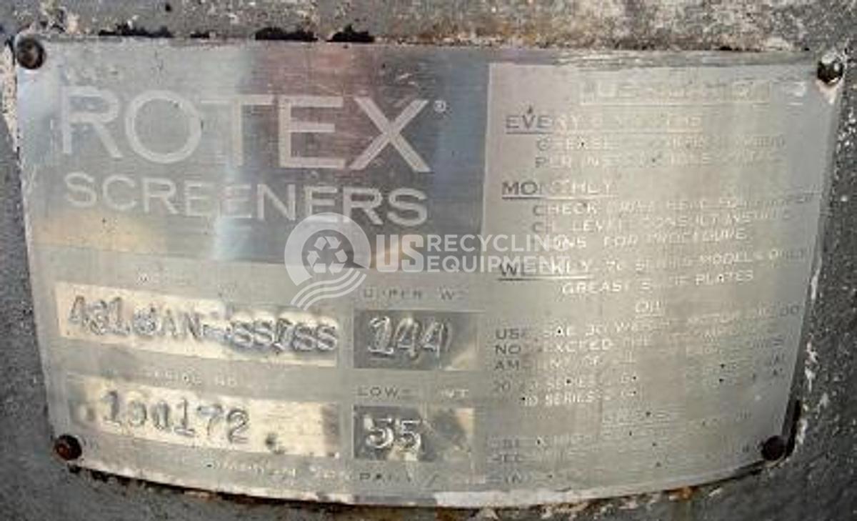 Used Rotex 43LSAN-SSISS Single Deck Shaker