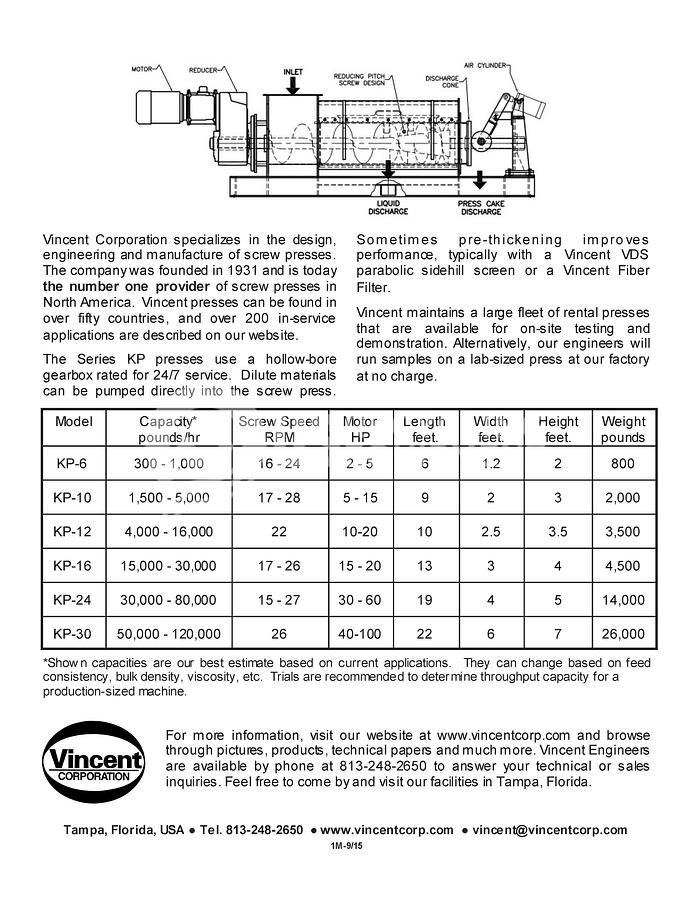 Used Vincent KP-10 Screw Press