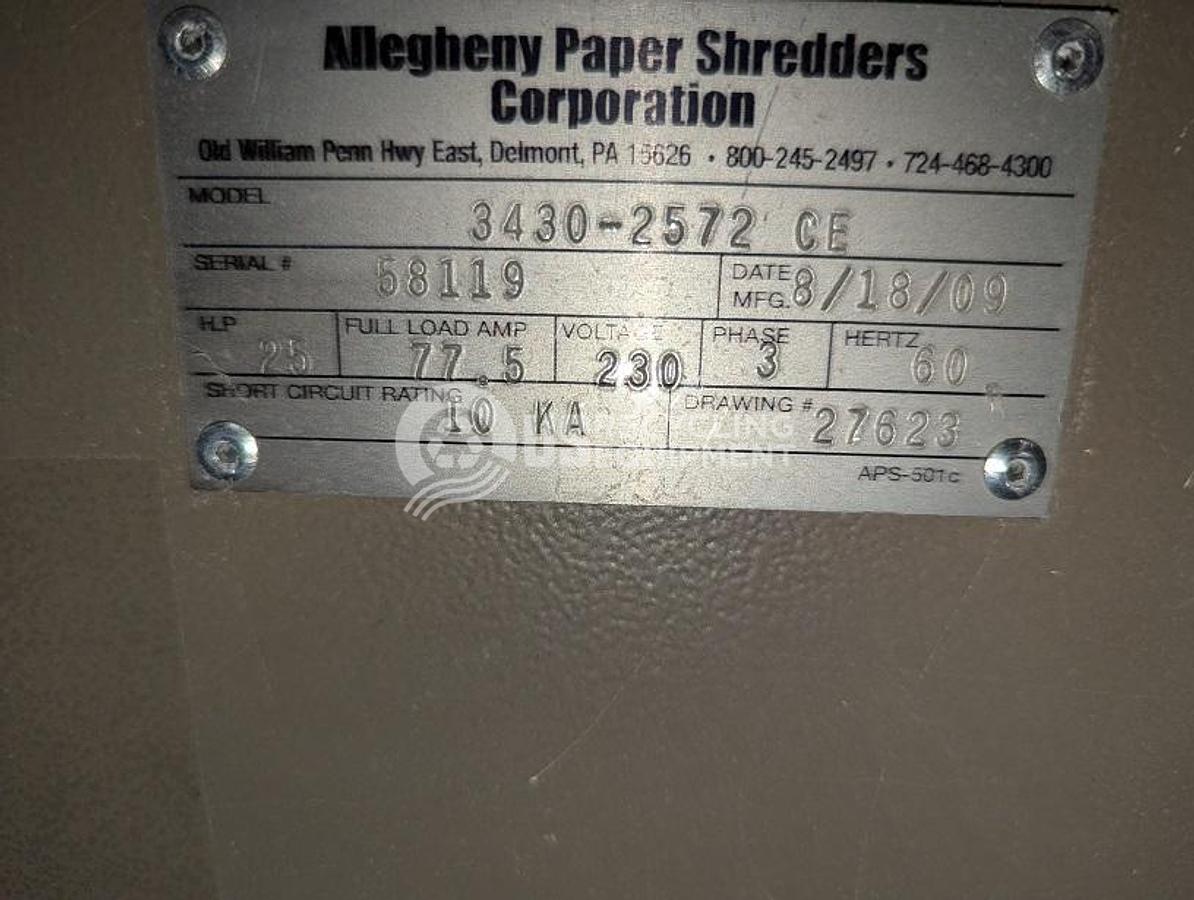 Used 2009 Allegheny 20-350C Shredder System