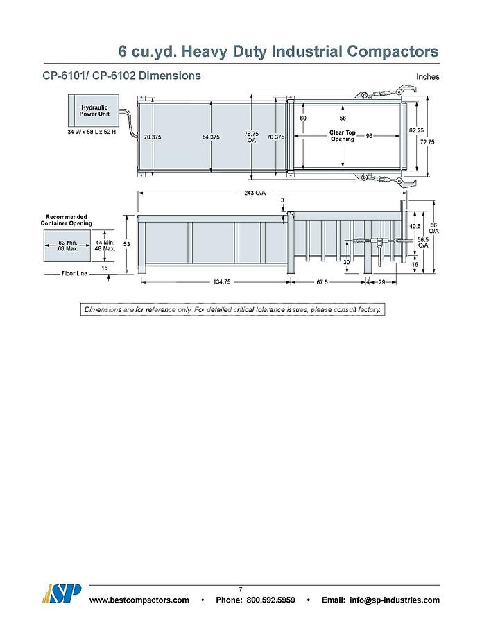 Used SP Industries CP-6101 6Yard Stationary
