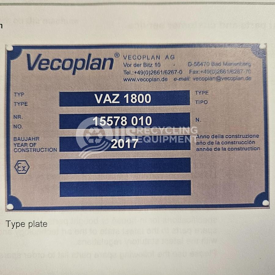 Used 2017 Vecoplan VAZ 1800 Shredder