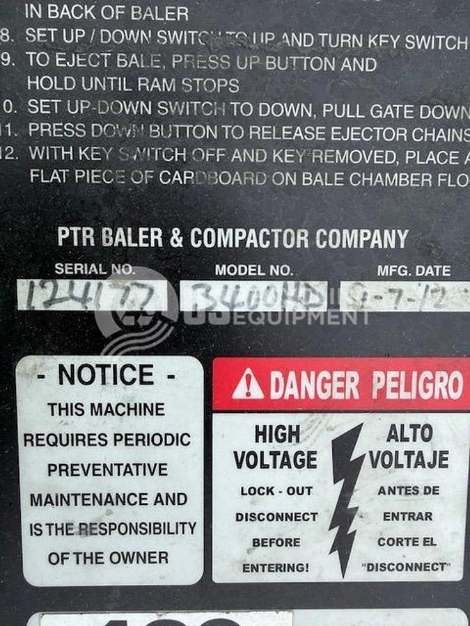 Used 2012 PTR 3400HD Vertical Baler