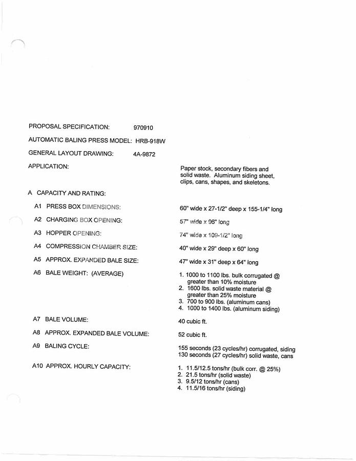 Used 1993 Harris HRB-918W-BRXT Horizontal 2 Ram