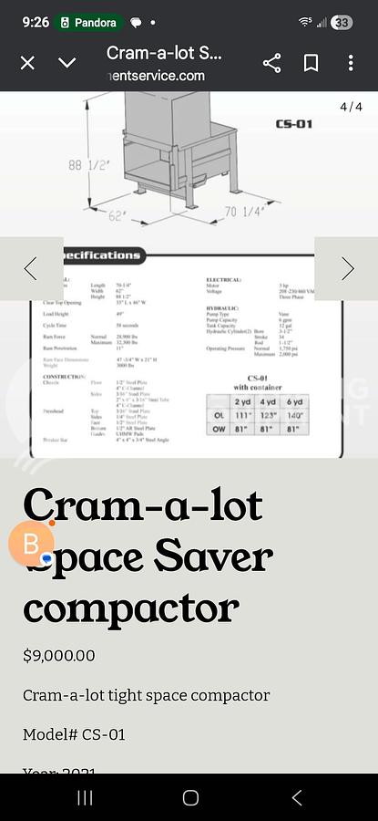 Used 2011 JV Manufacturing/Cram-a-Lot CS-01-W Space Saver