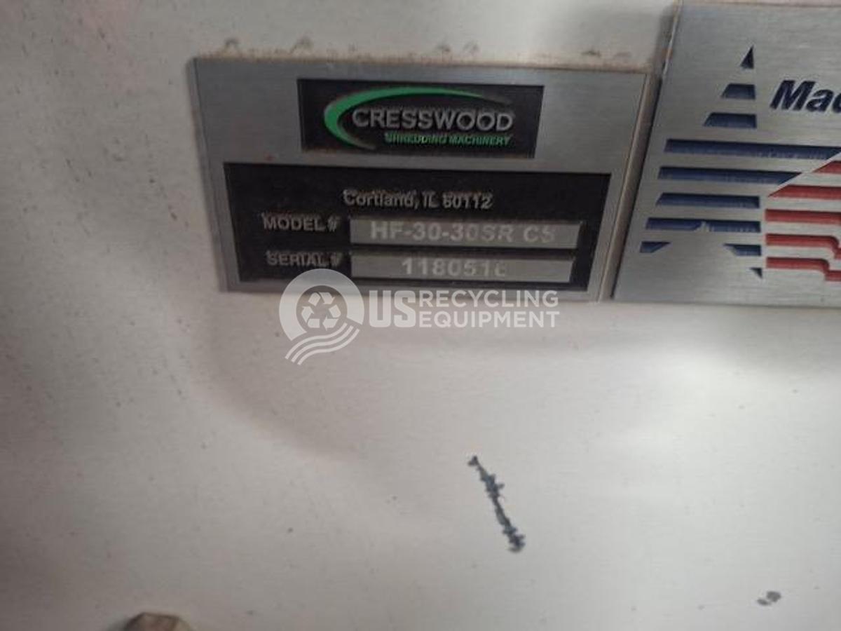 Used 2016 Cresswood HF-30-30SR Single Roter Shredder