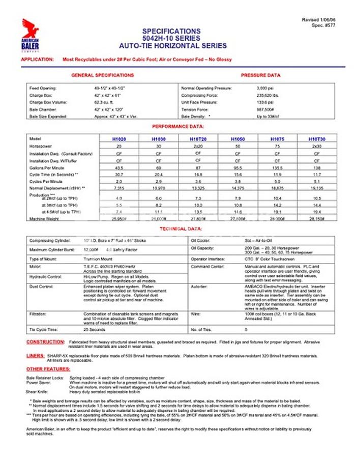 Refurbished American 5042H-1030 Auto Tie Baler with Conveyor