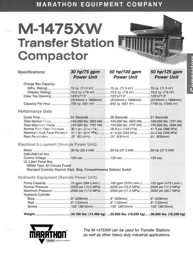 Used 2003 Marathon M1475 XW Transfer Compactor