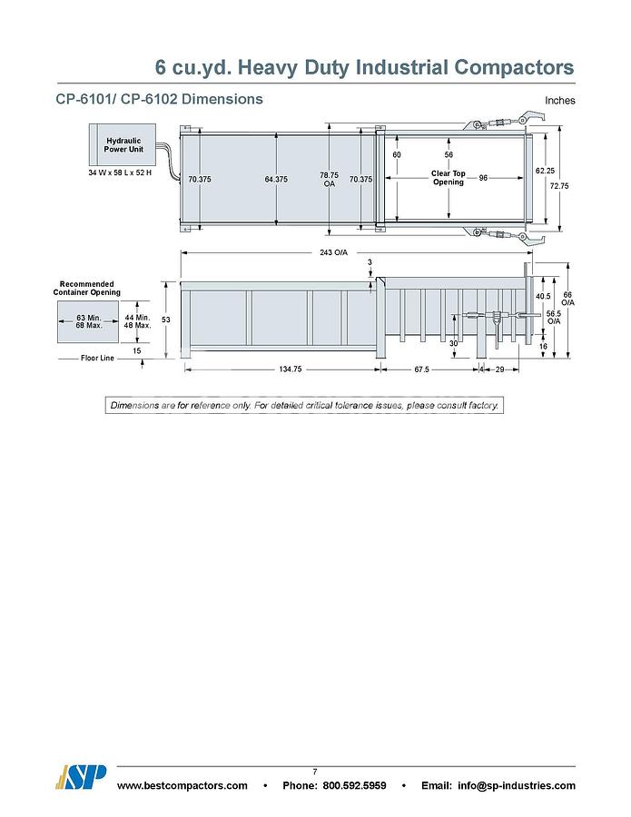 Used SP Industries CP-6101 6Yard Stationary