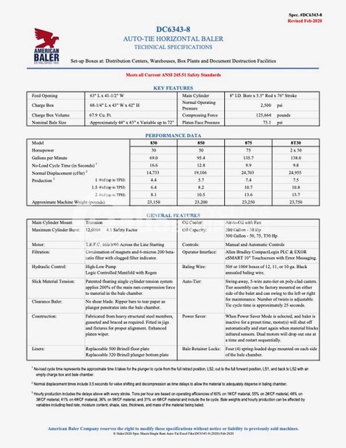 Used American Baler DC6343-830 Auto Tie Horizontal