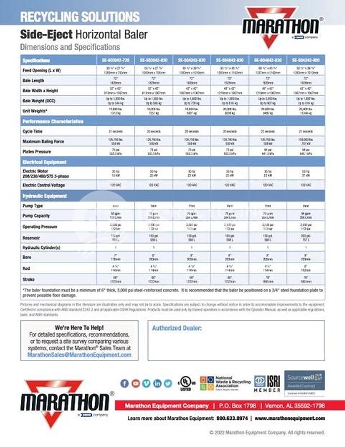 Used Marathon SE504842-830 Side Eject Horizontal