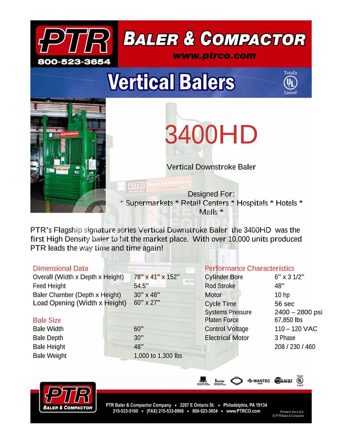 Used 2013 PTR 3400-HD Vertical