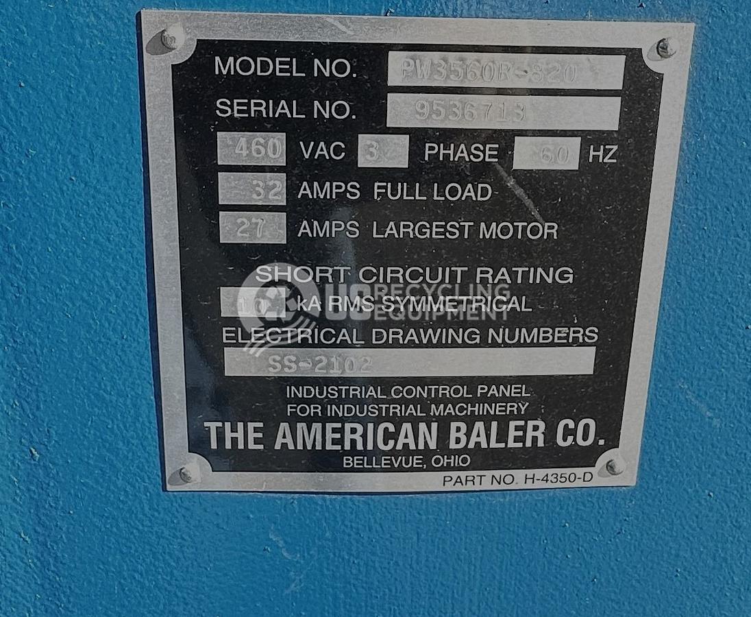 Used American PW3560 Closed Door Horizontal Baler with Conveyor